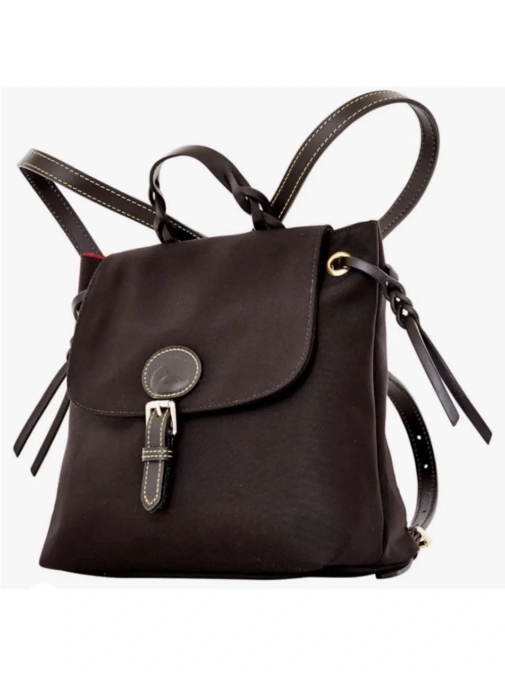 Dooney & Bourke Nylon Flap Backpack features a distinct braided top handle 🌹 - Picture 3 of 13